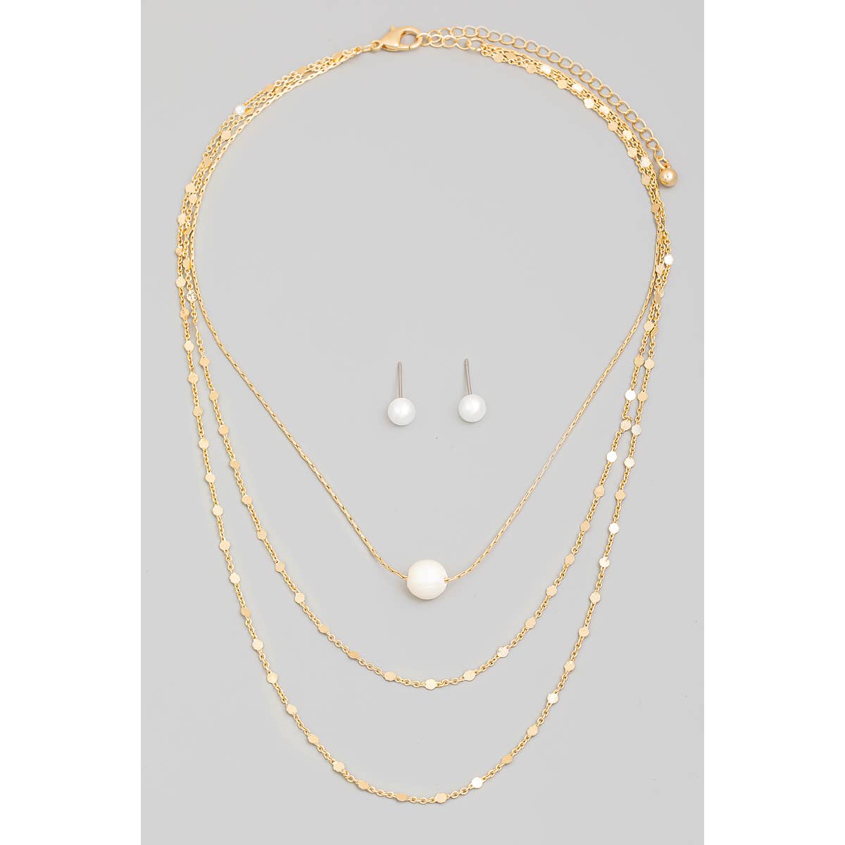 Pearl Bead Pendant Layered Chain Necklace Set