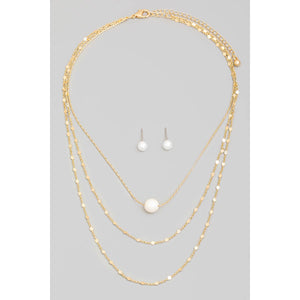 Pearl Bead Pendant Layered Chain Necklace Set