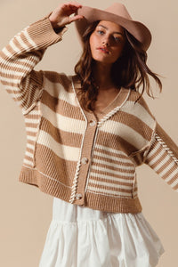 Taupe Multi Stripe Cardigan