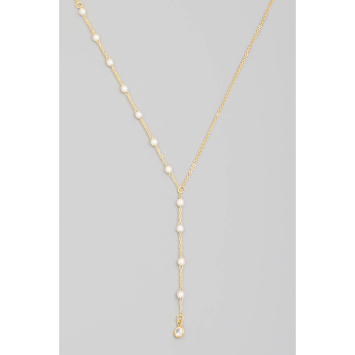 Dainty Chain Pearl Bead Lariat Necklace