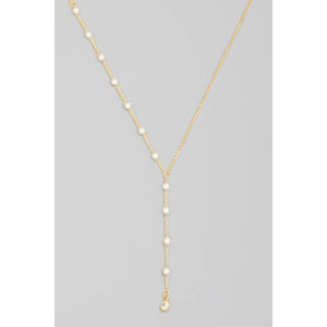 Dainty Chain Pearl Bead Lariat Necklace