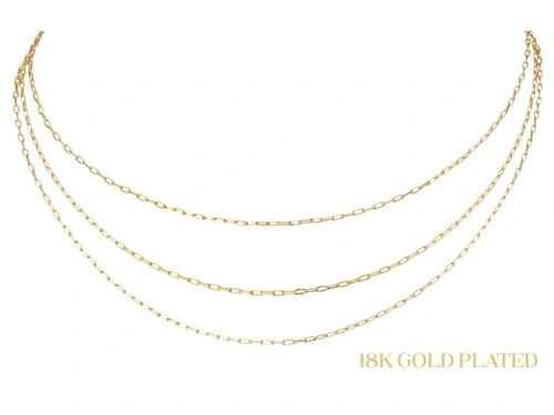 18K Gold Plated 3 Layer Petite Paperclip Chains Necklace