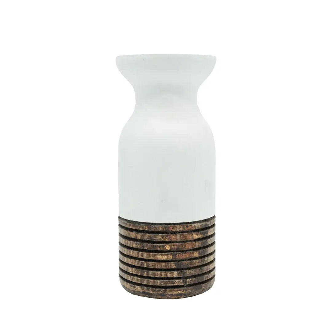 Arlen Carved Wood Dried Florals Vase White