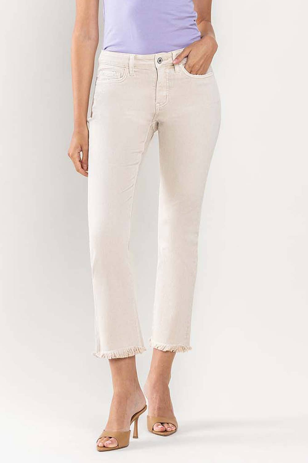 VERVET CREAM MID RISE CROP STRAIGHT JEANS