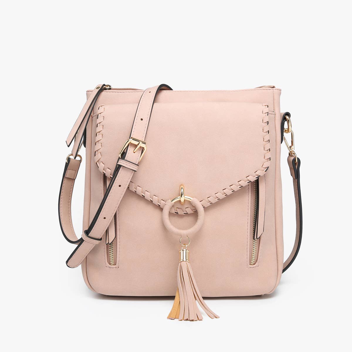 Parchment Layla Faux Suede Whipstitch Crossbody w/ Tassel