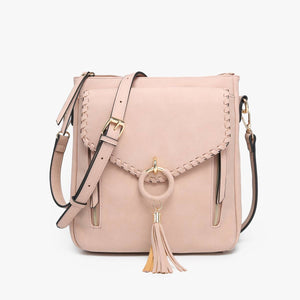 Parchment Layla Faux Suede Whipstitch Crossbody w/ Tassel