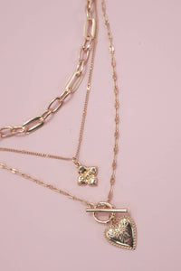 FLOWER  HEART TOGGLE MULTI LAYERED NECKLACE