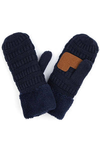 Navy C.C Solid Color Knitted Mitten Gloves
