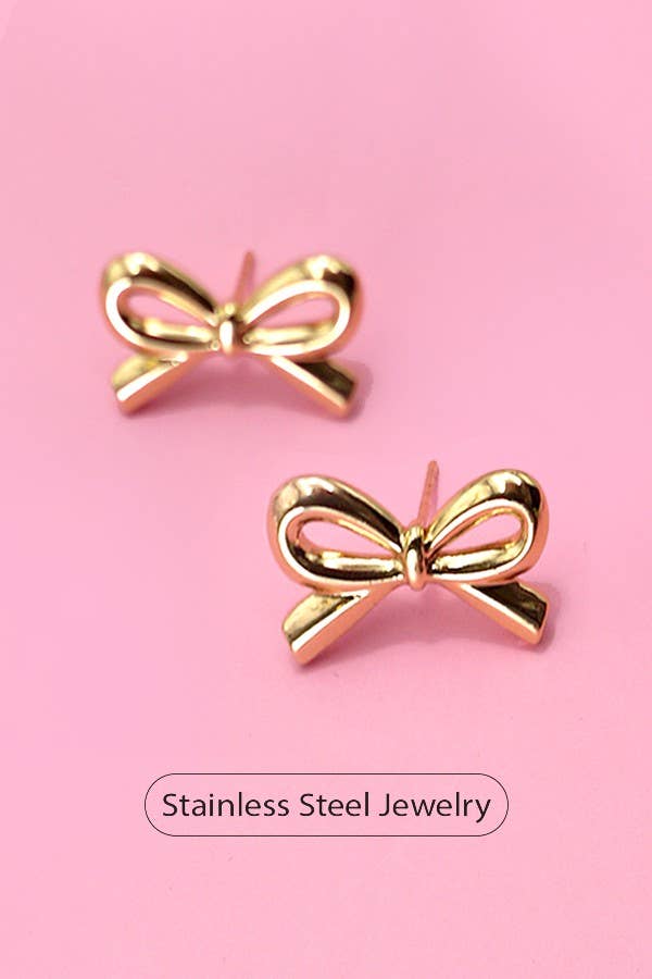 18K STAINLESS STEEL TARNISH FREE BOW STUD EARRINGS