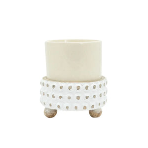 Gigi Ceramic Planter With Whitewahed Wood Bead Plant Stand