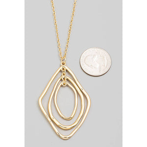 Layered Warped Oval Pendant Long Necklace