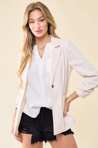 CREAM CINCHED SLEEVE BLAZER