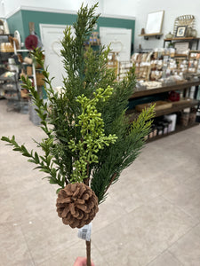 32 Inch Mixed Pine & Magnolia Stem w/Pinecones