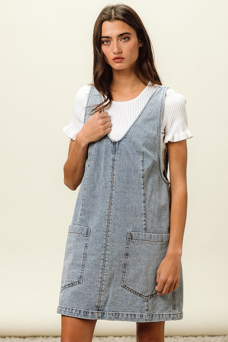 Washed Denim Dress Overalls