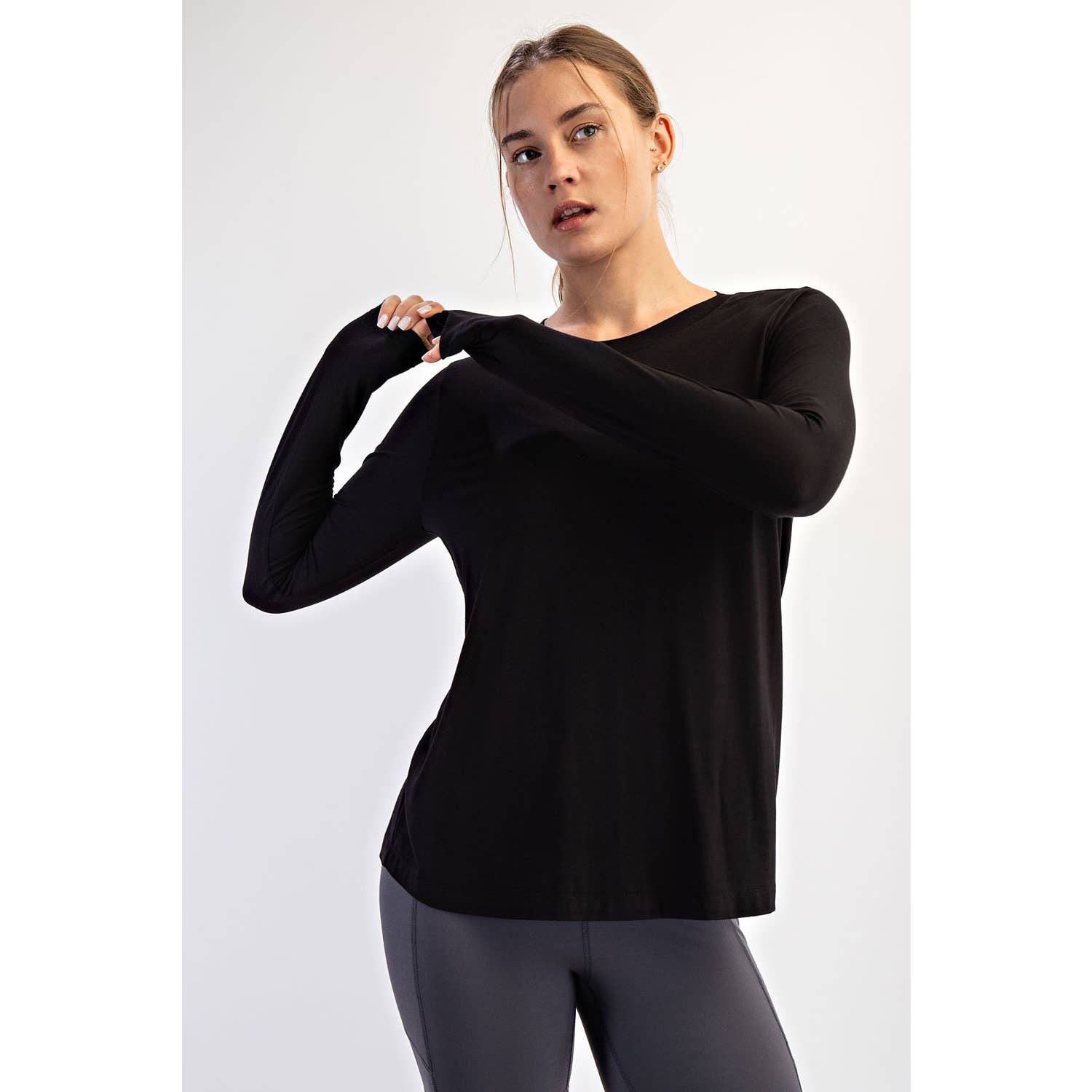 BLACK VISCOSE MODAL LONG SLEEVE TOP