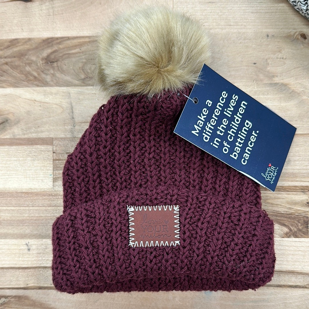 Baby Burgundy Pom Beanie