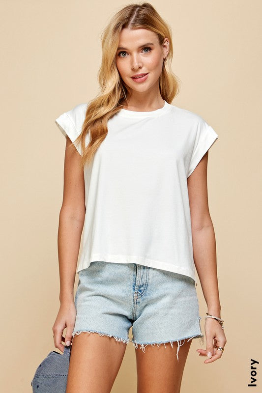 Ivory Solid Top With Short Sleeves