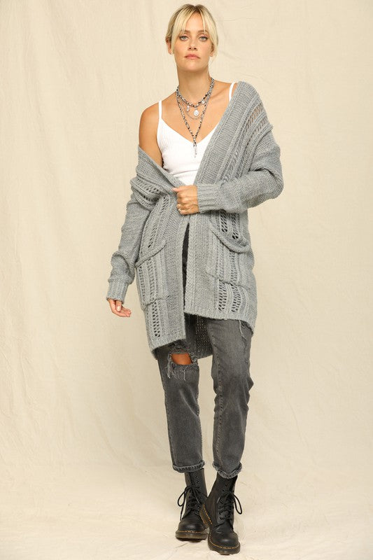 Heather Grey Knit Long Cardigan