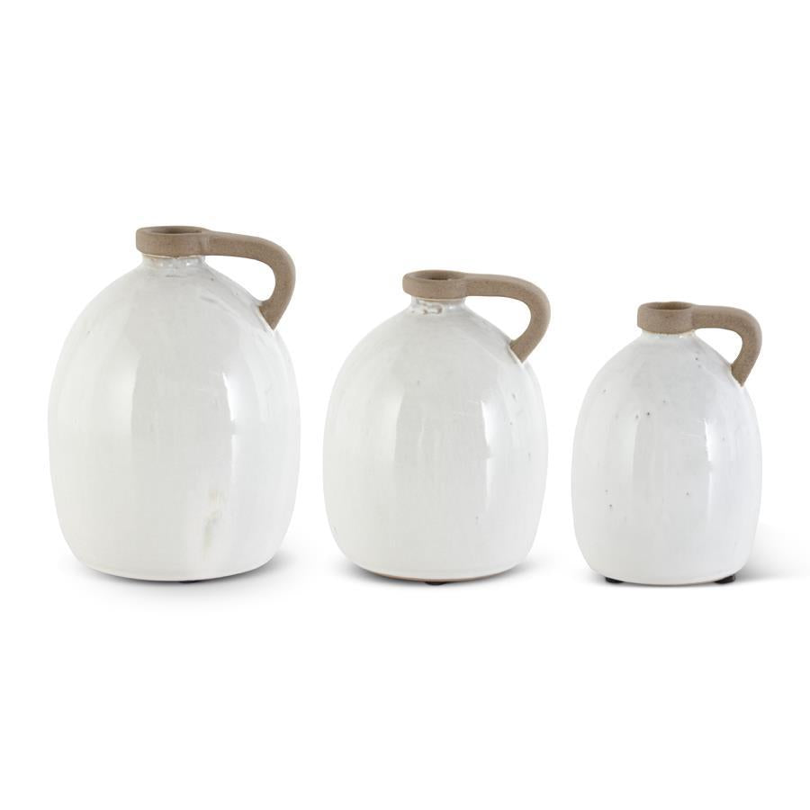 White Ceramic Jugs w/Unglazed Handle