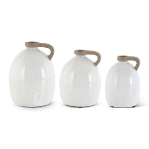 White Ceramic Jugs w/Unglazed Handle