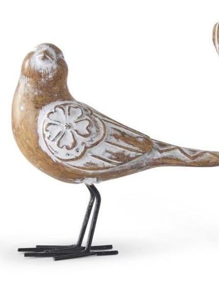 4.5 Inch Whitewashed Resin Carved Birds