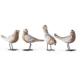 4.5 Inch Whitewashed Resin Carved Birds