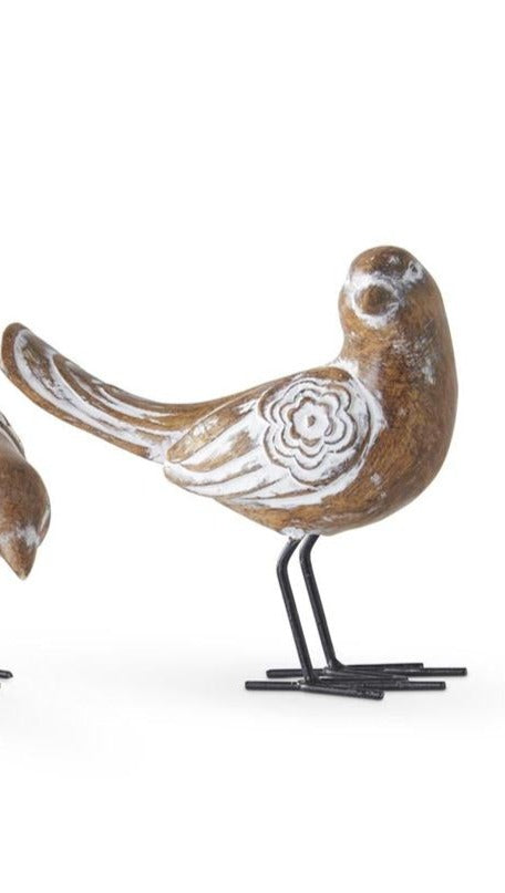 4.5 Inch Whitewashed Resin Carved Birds