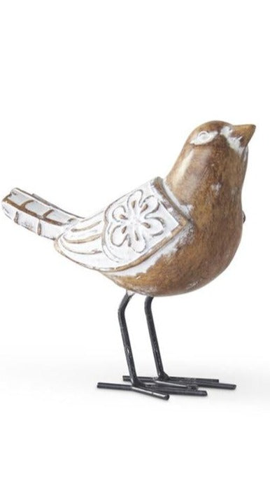 4.5 Inch Whitewashed Resin Carved Birds