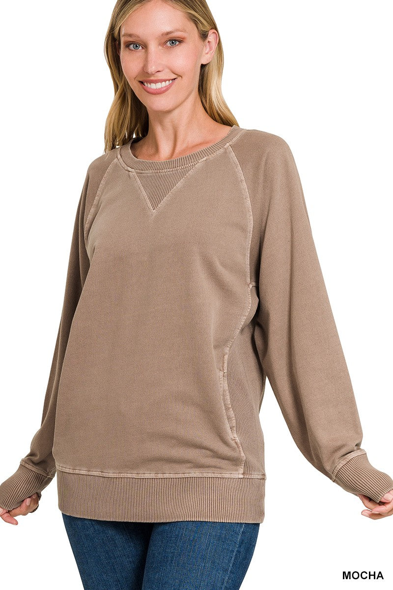 Mocha French Terry Pullover With Pockets
