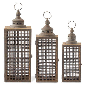 Wood & Rusted Metal Grid Lanterns