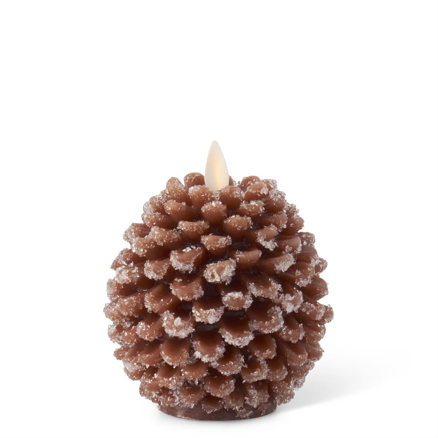 4.5 INCH BROWN WAX SNOWY PINECONE LUMINARA INDOOR CANDLE