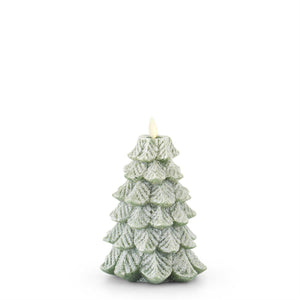 4.75 X 6.5 INCH GREEN WAX SNOWY TREE LUMINARA INDOOR CANDLE