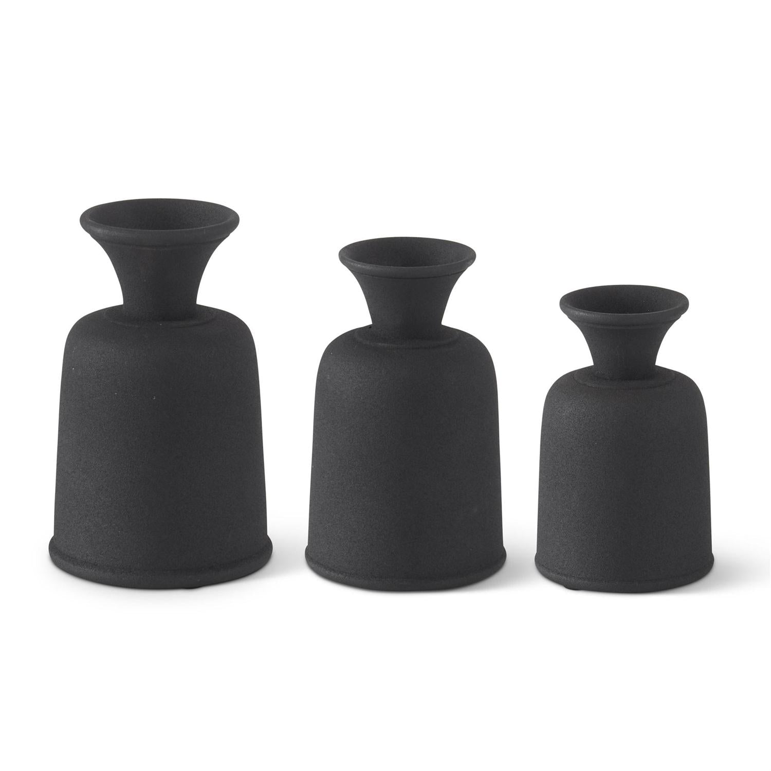 Textured Black Metal Fluted Vases