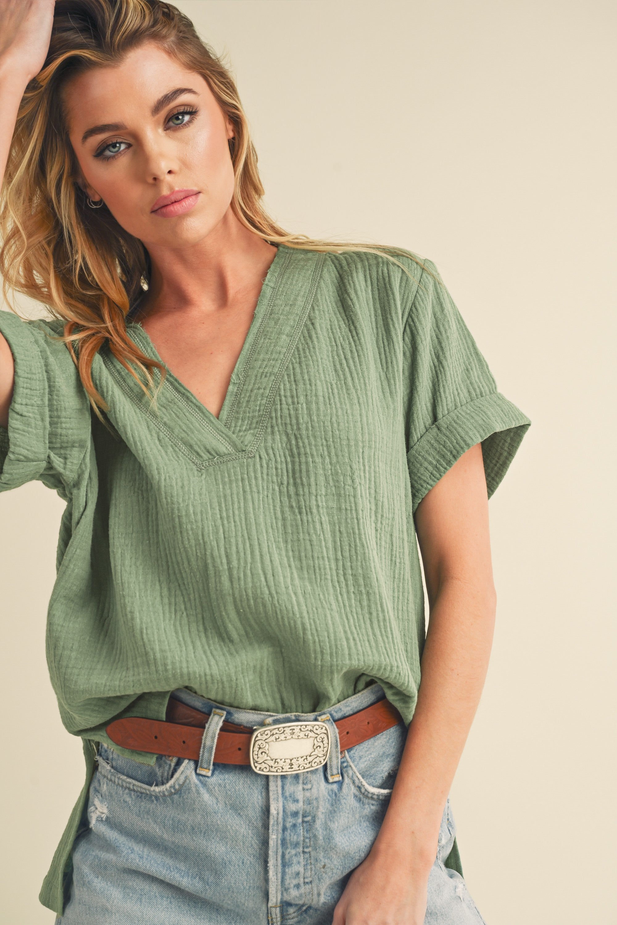 Sage Gauze Top