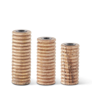 Ribbed Wood Column Taper Candleholders