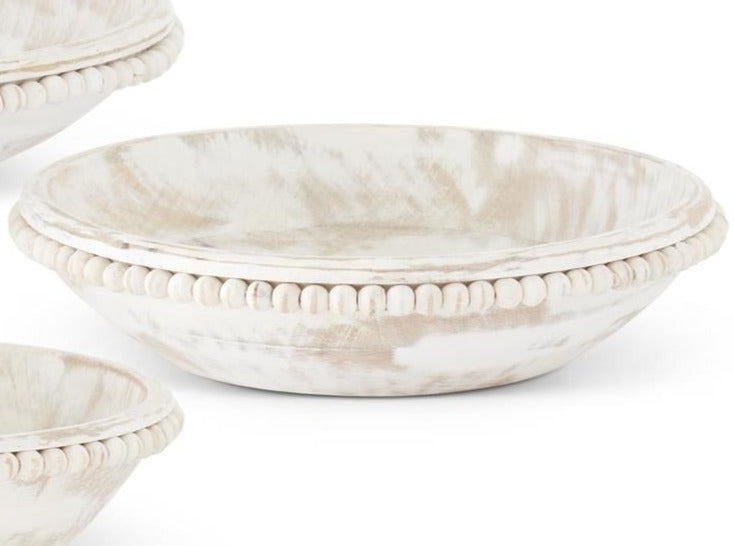 Whitewashed Wood Bead Trimmed Bowls