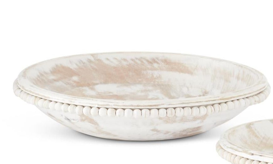 Whitewashed Wood Bead Trimmed Bowls