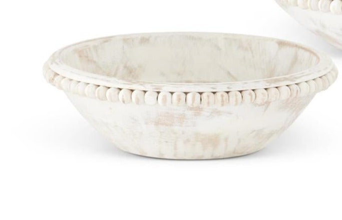 Whitewashed Wood Bead Trimmed Bowls