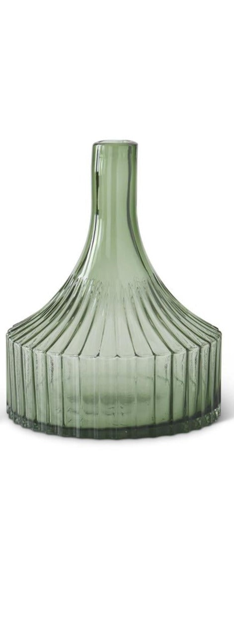 Transparent Ribbed Green Glass Vases