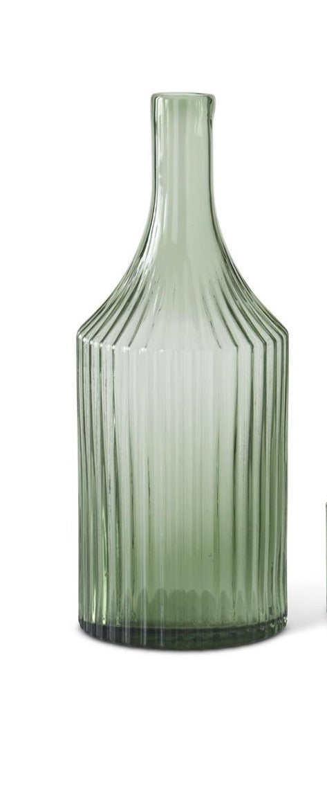 Transparent Ribbed Green Glass Vases