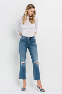 VERVET HIGH RISE CLEAN CUT HEM CROP FLARE JEANS