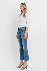 VERVET HIGH RISE CLEAN CUT HEM CROP FLARE JEANS