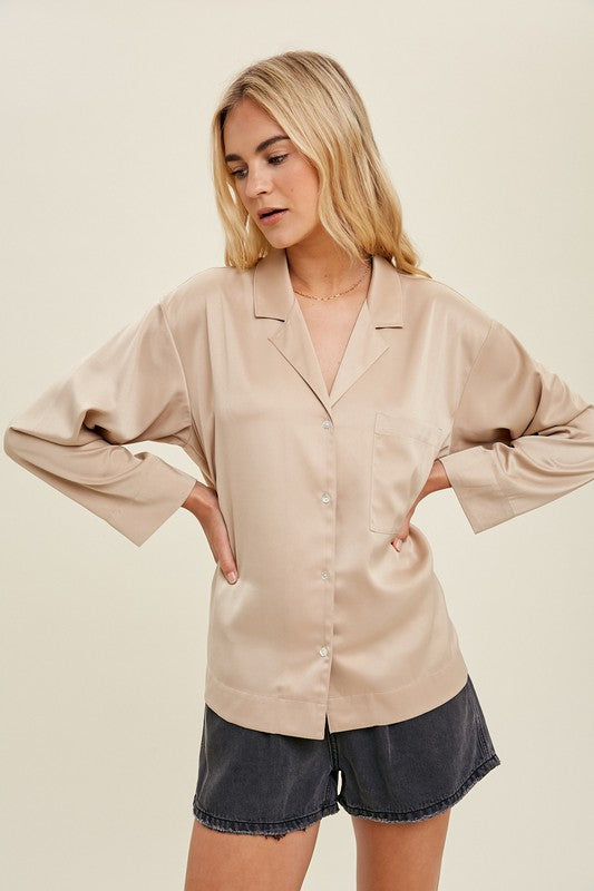 CHAMPAGNE SATIN BUTTON-UP