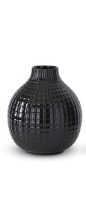 Glossy Black Ceramic Grid Vase