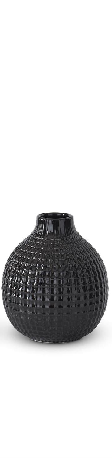 Glossy Black Ceramic Grid Vase