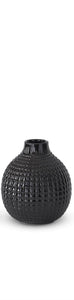 Glossy Black Ceramic Grid Vase