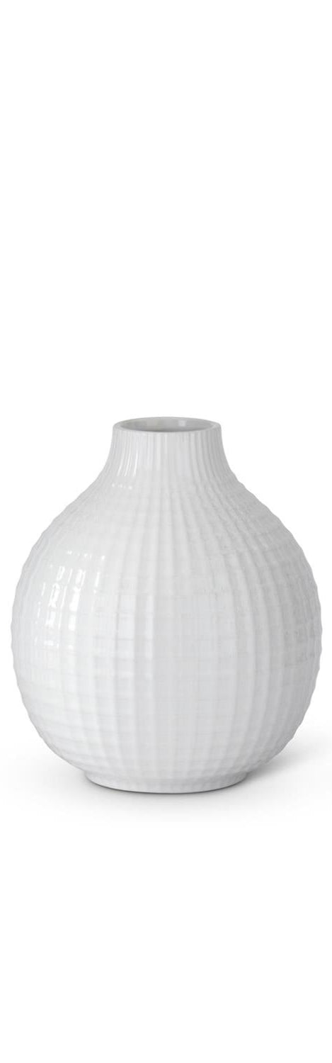 Glossy White Ceramic Grid Vase