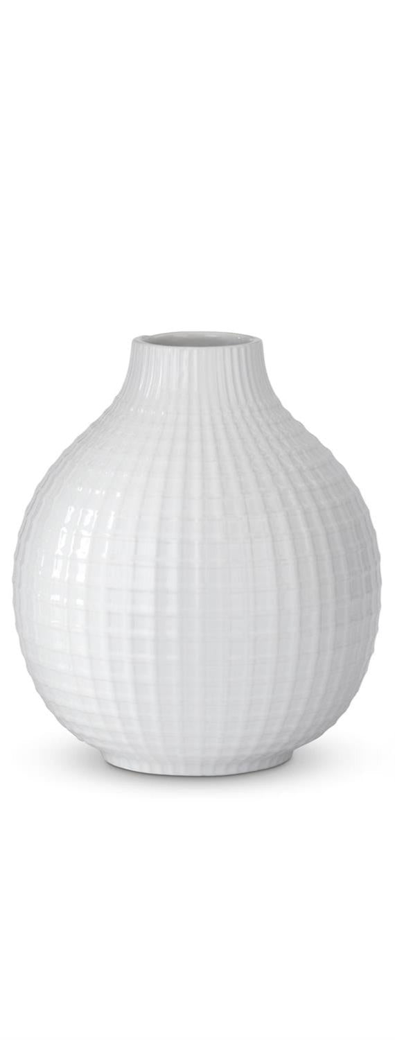 Glossy White Ceramic Grid Vase