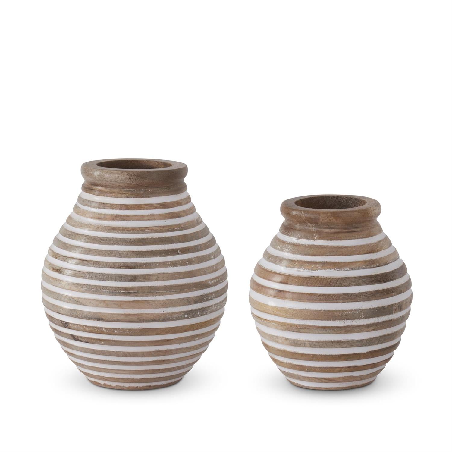 Horizontal Line Carved Wood Vase
