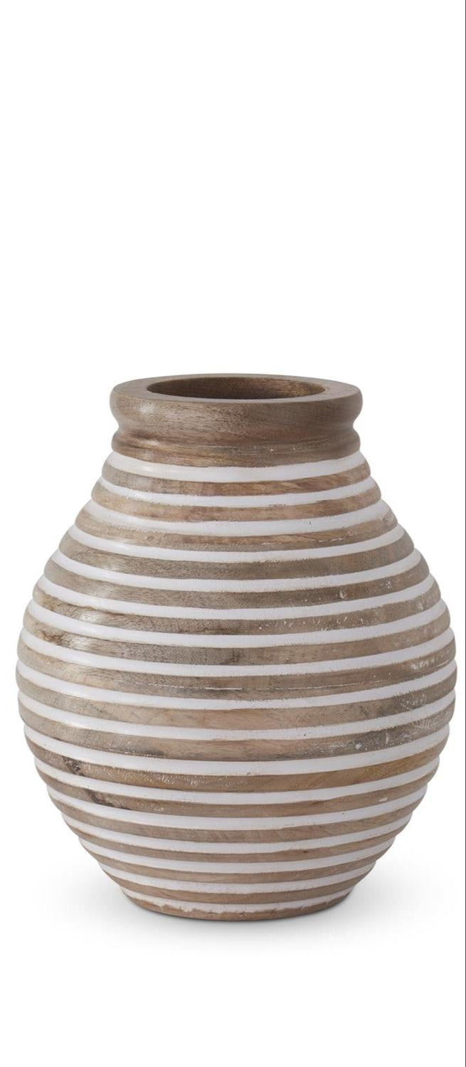 Horizontal Line Carved Wood Vase